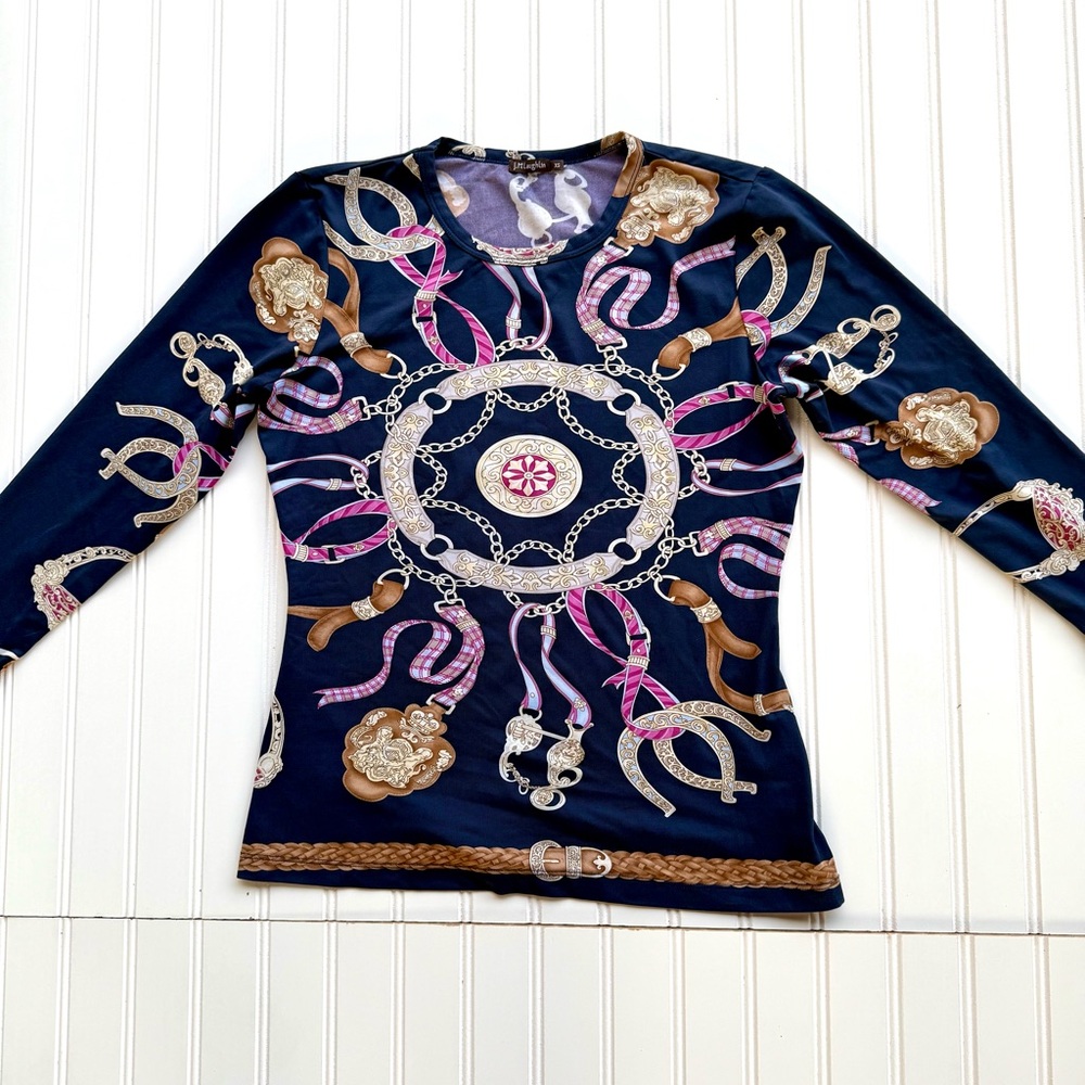 J. McLaughlin Blue and Pink Crew Neck
